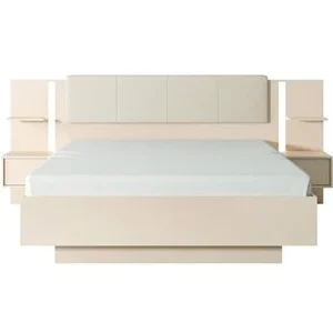 Lit 2 places avec chevets 160 x 200 cm - Avec LEDS - Beige - ELYNIA