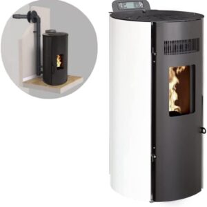 Poêle à granulés étanche LEANDRO 9 + kit de conduits de ventilation (sortie frontale) – Blanc