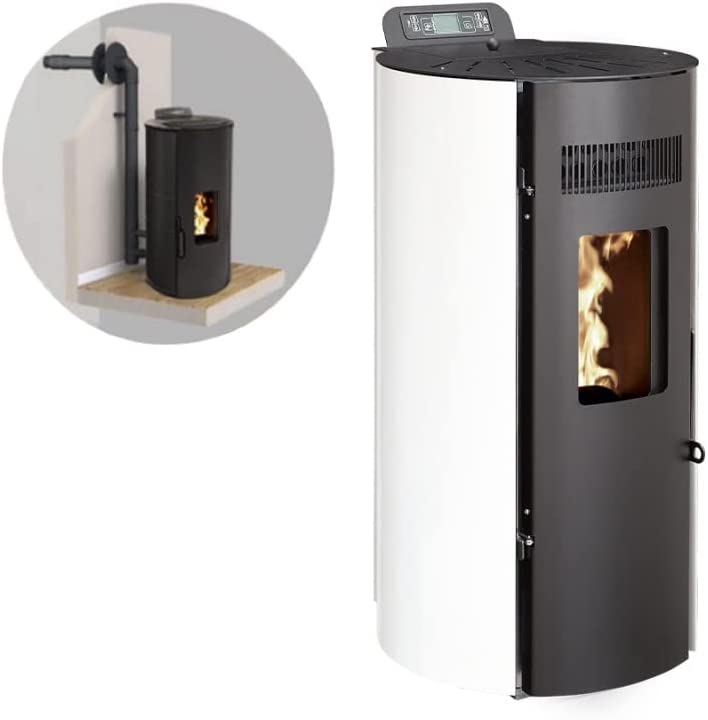Poêle à granulés étanche LEANDRO 9 + kit de conduits de ventilation (sortie frontale) – Blanc